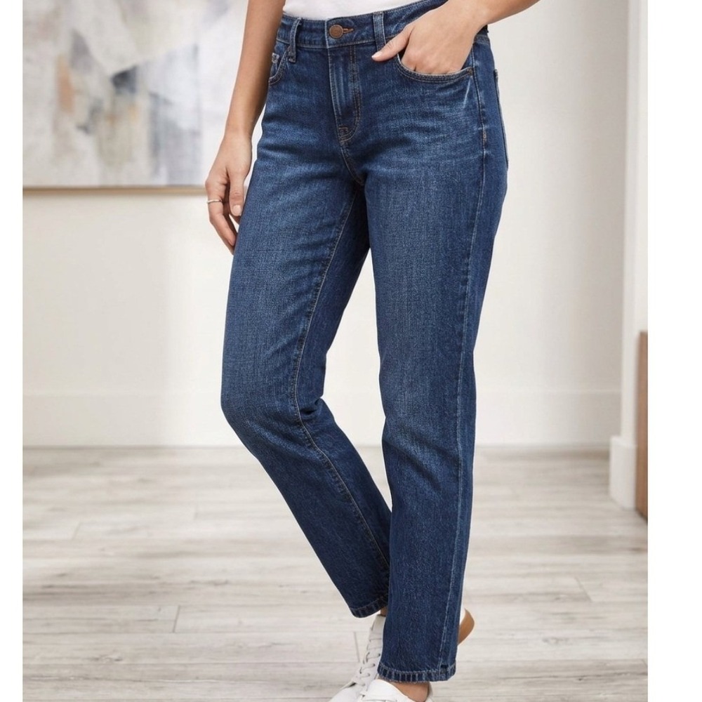 LOFT Boyfriend Jeans Women 4/27 Dark Blue Button Fly 100% Cotton Straight Leg